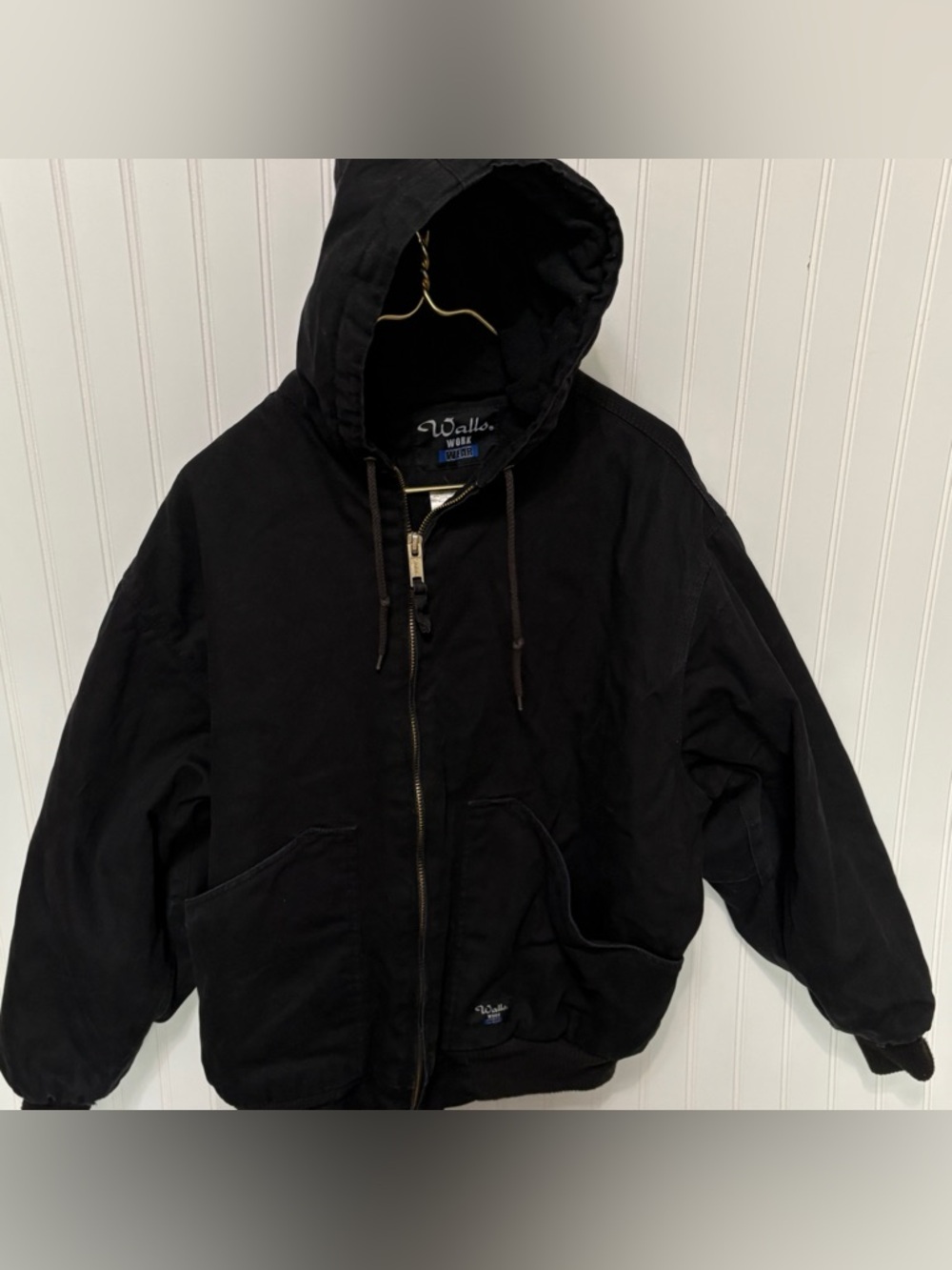 WALLS WORKWEAR Black Bomber Fleece Lined Canvas Hoodie Work Jacket Mens Size XL